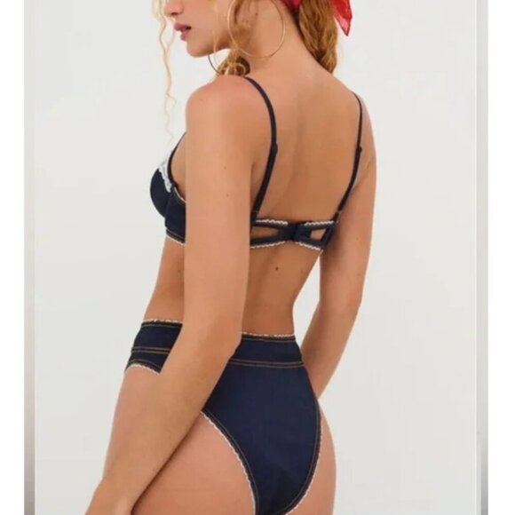New! For Love and Lemons Iris High Waisted Cheeky Bikini Bottom Navy 1621 - Picture 10 of 10